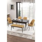 Canisa Concept Zen Serisi 80x132 cm Benchli Siyah Mermer Desen Açılabilir Mdf Cappuccino Mutfak Masası Takımı