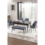 Canisa Concept Zen Serisi 80x132 cm Benchli Siyah Mermer Desen Açılabilir Mdf Füme Mutfak Masası Takımı