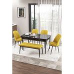 Canisa Concept Zen Serisi 80x132 cm Benchli Siyah Mermer Desen Açılabilir Mdf Hardal Mutfak Masası Takımı