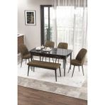 Canisa Concept Zen Serisi 80x132 cm Benchli Siyah Mermer Desen Açılabilir Mdf Kahverengi Mutfak Masası Takımı