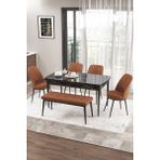 Canisa Concept Zen Serisi 80x132 cm Benchli Siyah Mermer Desen Açılabilir Mdf Kiremit Mutfak Masası Takımı
