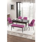 Canisa Concept Zen Serisi 80x132 cm Benchli Siyah Mermer Desen Açılabilir Mdf Mor Mutfak Masası Takımı