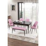 Canisa Concept Zen Serisi 80x132 cm Benchli Siyah Mermer Desen Açılabilir Mdf Pembe Mutfak Masası Takımı