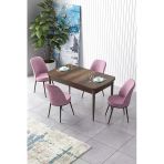Canisa Concept Zen Serisi 80X132 Mdf Açılabilir Barok Ahşap Desen Masa Takımı Ve 4 Pembe Sandalye