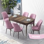 Canisa Concept Zen Serisi Açılabilir Barok Ahşap Desen Mdf 80X132 Mutfak Masası Takımı 6 Adet Sandalye - Pembe