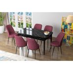 Canisa Concept Zen Siyah Mermer Yemek Masası Takım Mutfak Masası Takımı 6 Sandalye - Bordo