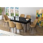 Canisa Concept Zen Siyah Mermer Yemek Masası Takım Mutfak Masası Takımı 6 Sandalye - Cappucino