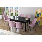 Canisa Concept Zen Siyah Mermer Yemek Masası Takım Mutfak Masası Takımı 6 Sandalye - Pembe
