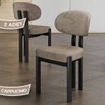 Canisa Dore Serisi 2 Adet Cappucino Babyface Kumaş Siyah Metal Iskeletli Mutfak Sandalyesi