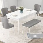 Canisa Due Serisi 80x132 Açılabilir Beyaz Mutfak Masası Takımı ve 4 Gri Sandalye ve Gri 1 Bench