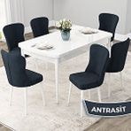 Canisa Due Serisi 80x132 Açılabilir Beyaz Mutfak Masası Takımı ve 6 Adet Antrasit Sandalye