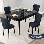 Canisa Due Serisi 80x132 Açılabilir Siyah Mermer Desen Mutfak Masası Takımı ve 4 Adet Antrasit Sandalye