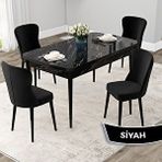 Canisa Due Serisi 80x132 Açılabilir Siyah Mermer Desen Mutfak Masası Takımı ve 4 Adet Siyah Sandalye