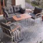 Canisa Ekon Serisi 1. Sınf 2+1+1 ve 1 Adet Orta Sehpa 2 Yastıklı Cappucino Iskeletli Bahçe Balkon Oturma Koltuk Takımı - 02 - Gri