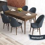 Canisa Elf Serisi 80x132 Açılabilir Barok Ahşap Desen Masa Takımı ve 6 Adet Antrasit Sandalye