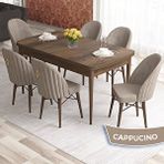 Canisa Elf Serisi 80x132 Açılabilir Barok Ahşap Desen Masa Takımı ve 6 Adet Cappucino Sandalye