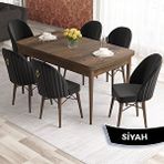 Canisa Elf Serisi 80x132 Açılabilir Barok Ahşap Desen Masa Takımı ve 6 Adet Siyah Sandalye