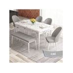 Canisa Elf Serisi 80x132 Açılabilir Beyaz Mermer Desen Masa Takımı ve 4 Adet Gri Sandalye ve 1 Gri Bench