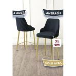 Canisa Enox Serisi 2 Adet Antrasit Mutfak Bar Sandalyesi Babyface Kumaş Gold Kaplama Metal Ayak