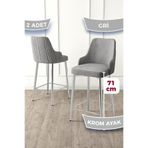 Canisa Enox Serisi 2 Adet Gri Mutfak Bar Sandalyesi, Babyface Kumaş, Krom Metal Ayak, 71 cm