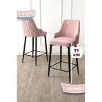 Canisa Enox Serisi 2 Adet Pembe Sandalye Mutfak Bar Sandalyesi, Babyface Kumaş, Siyah Metal Ayak ,