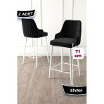 Canisa Enox Serisi, 2 Adet Siyah Sandalye Mutfak Bar Sandalyesi, Babyface Kumaş, Beyaz Metal Ayak,