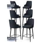 Canisa Enox Serisi 6 Adet Antrasit Mutfak Bar Sandalyesi, Babyface Kumaş, Siyah Metal Ayak, 71 cm