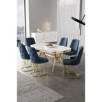 Canisa Epal Serisi 90x168 cm Beyaz Mermer Desen Masa Takımı, Gold Ayaklı, 6 Antrasit Sandalye