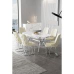 Canisa Epal Serisi 90x168 cm Beyaz Mermer Desen Masa Takımı, Krom Ayaklı, 6 Krem Sandalye