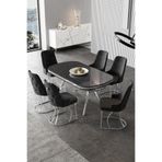 Canisa Epal Serisi 90x168 cm Siyah Mermer Desen Krom Ayaklı Masa Takımı, 6 Siyah Sandalye