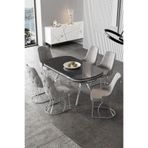 Canisa Epal Serisi 90x168 cm Siyah Mermer Desen Masa Takımı, 6 Gri Sandalye, Krom Ayaklı