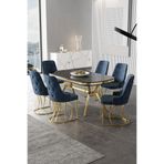 Canisa Epal Serisi 90x168 cm Siyah Mermer Desen Masa Takımı, Gold Ayaklı, 6 Antrasit Sandalye