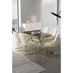 Canisa Epal Serisi 90x168 cm Siyah Mermer Desen Masa Takımı, Gold Ayaklı, 6 Krem Sandalye