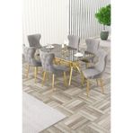 Canisa Esla Serisi 90x160 cm Lak Panel Antrasit Masa Takımı, Gold Kaplama Ayaklı, 6 Gri Sandalye