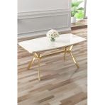 Canisa Esla Serisi 90x160 Lak Panel Beyaz Mermer Desen Gold Kaplama Ayaklı Masa