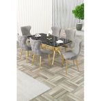 Canisa Esla Serisi 90X160 Lak Panel Sonata Gold Kaplama Ayaklı Masa Takımı ve 6 Sandalye - Gri