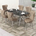 Canisa Esla Serisi 90x160 Lak Panel Sonata Krom Kaplama Ayaklı Masa Takımı ve 6 Cappucino Sandalye