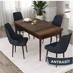 Canisa Eta Serisi 80x132 Açılabilir Mdf Barok Ahşap Desen Masa Takımı ve 4 Adet Antrasit Sandalye