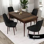 Canisa Eta Serisi 80x132 Açılabilir Mdf Barok Ahşap Desen Masa Takımı ve 4 Adet Siyah Sandalye