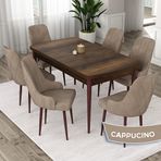 Canisa Eta Serisi 80x132 Açılabilir Mdf Barok Ahşap Desen Masa Takımı ve 6 Adet Cappucino Sandalye
