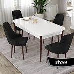 Canisa Eta Serisi 80x132 Açılabilir Mdf Beyaz Ceviz Ayak Masa Takımı ve 4 Adet Siyah Sandalye