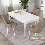 Canisa Eta Serisi 80x132 Açılabilir Mdf Beyaz Masa Takımı ve 4 Adet Cappucino Adet Sandalye