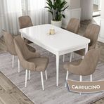 Canisa Eta Serisi 80x132 Açılabilir Mdf Beyaz Masa Takımı ve 6 Adet Cappucino Sandalye
