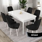Canisa Eta Serisi 80x132 Açılabilir Mdf Beyaz Masa Takımı ve 6 Adet Siyah Sandalye