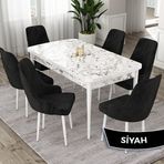 Canisa Eta Serisi 80x132 Açılabilir Mdf Beyaz Mermer Desen Masa Takımı ve 6 Adet Siyah Sandalye