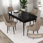 Canisa Eta Serisi 80x132 Açılabilir Mdf Siyah Mermer Desen Masa Takımı ve 4 Adet Cappucino Sandalye