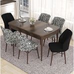 Canisa Eva Serisi 80x132 Açılabilir MDF Barok Ahşap Desen Mutfak Masası ve 2 Siyah 4 Zebra Sandalye