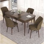 Canisa Eva Serisi 80x132 Açılabilir MDF Barok Ahşap Desen Mutfak Masası ve Kahverengi 4 Sandalye