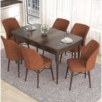 Canisa Eva Serisi 80x132 Açılabilir MDF Barok Ahşap Desen Mutfak Masası ve Kiremit 6 Sandalye