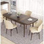 Canisa Eva Serisi 80x132 Açılabilir MDF Barok Ahşap Desen Mutfak Masası ve Krem 4 Sandalye